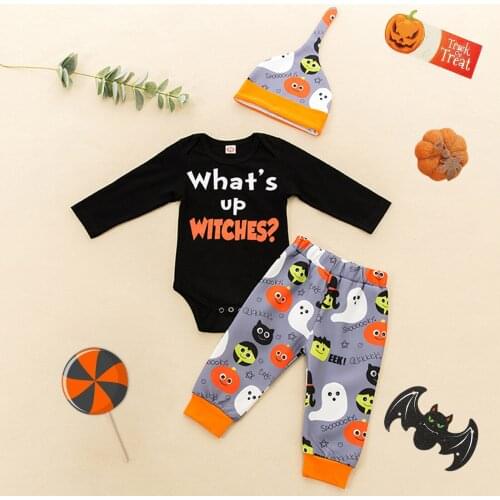 Halloween Costumes For Baby Boys Clothes Set Long Sleeve Romper Pants Hat Baby Halloween Outfit 3PCS Baby Girl Clothes New Born