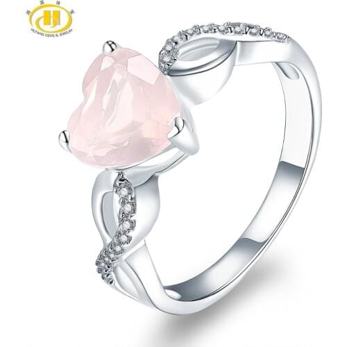 Hutang Womens Ring Natural Rose Quartz Solid 925 Sterling Silver Heart Rings Fine Pink Gemstone Elegant Jewelry Infinite Love