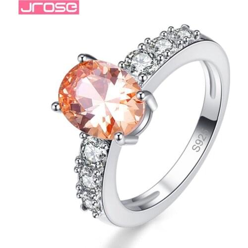 JROSE Wholesale 2018 New Arrival Oval Cut Champagne & White CZ Silver Color Ring Size 6 7 8 9 10 11 12 13 Wedding Bride Jewelry