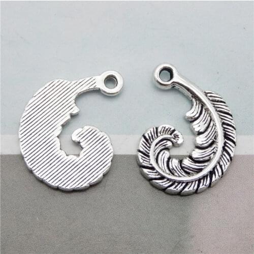Julie Wang 15PCS Curved Feather Charms Antique Silver Color Zinc Alloy Pendants Bracelet Jewelry Making Accessory