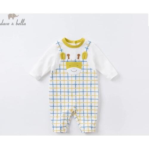 DBH14285 dave bella autumn new born baby boys fashion cartoon plaid jumpsuits infant toddler clothes children romper 1 piece
