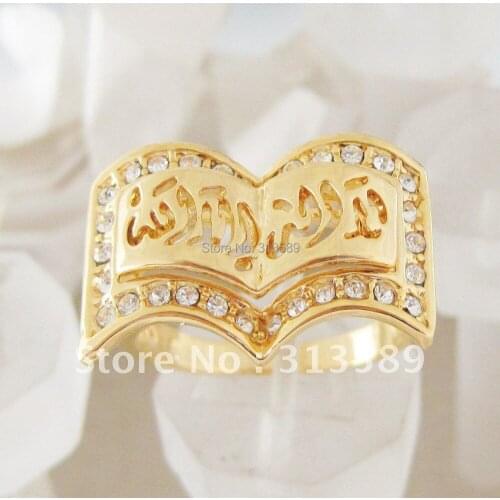 MIN ORDER 10$/CAN MIX DESIGN - YELLOW GOLD GP SOLID PLATED OVERLAY FILLED BRASS MUSLIM QURAN RING SIZE 8 to 10/GREAT GIFT
