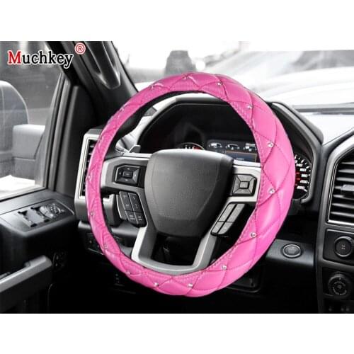 MUCHKEY Brand For Ford F150 2018 Leather Car Steering Wheel Cover New Diamond Anti-Slip Auto Accessories Interior