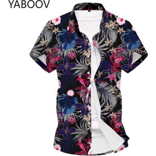 2020 Summer Mens Hawaiian Shirt Short Sleeve Stretch Regular Fit Floral Tropical Shirts 3XL
