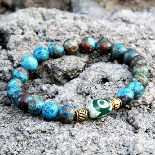 Men Natural Magic Stone Dzi stone Beads 3 Eyes blue lace crazy agates bracelet Male Religion Gift jewelry healing Bracelet homme