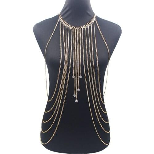 Newest Body Chain Jewelry Long Tassel Luxury Waist Gold Color Sexy Bikini Clear Crystal Belly Chain For Women