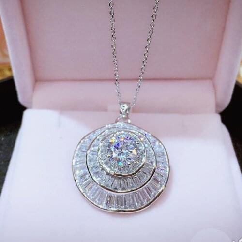 Brand new white gold color Cubic zircon micro paved flowers sparkling round pendant necklace women luxury jewelry