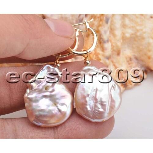 P6288 Big 22MM Lavender Coin Keshi Pearl Dangle Earring Women Fine Jewelry