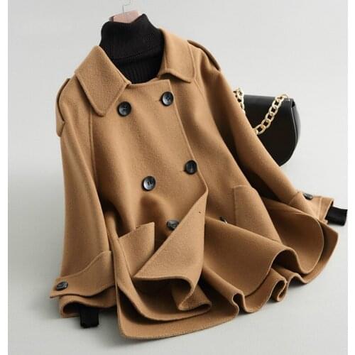 Casual Sided Wool Coat Women Solid New Autumn Winter Jacket Cloak Style Dobule Breasted Wool Coats 38056 WYQ1424
