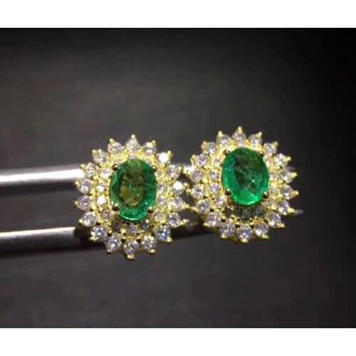 Earring Natural emerald earring Free shipping Real original emerald 925 sterling silver 4*6mm