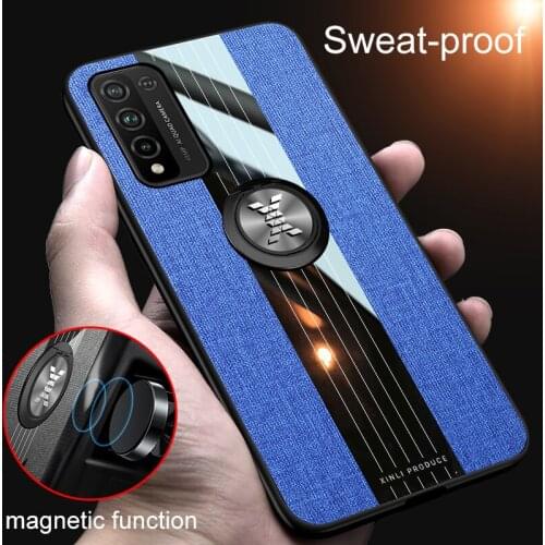 Cloth Back Case For Huawei Honor 10X Lite Case Metal Finger Ring Holder Soft TPU Silicone Frame Bumper Cover Case