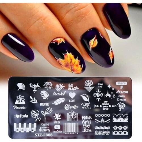 Nail Stamping Leaves Flower Stripe Design Stamping Plates Abstract Lady Face Nail Stamp Templates Leaf Floral Printing Stencil