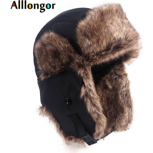 Waterproof Russian Fur Bomber Hat Men Ushanka 2020 Winter Warm Faux Fox Fur Ear Flaps Snow Ski Cap Pilot Trapper Soviet Hats