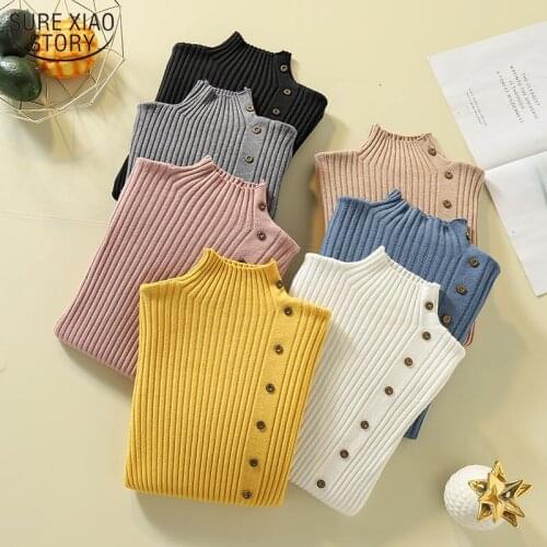 Thickened Womens Sweater Winter Clothes Women Long Sleeve Half-turtleneck New Korean Casual Button Decoration Slim Top 11747