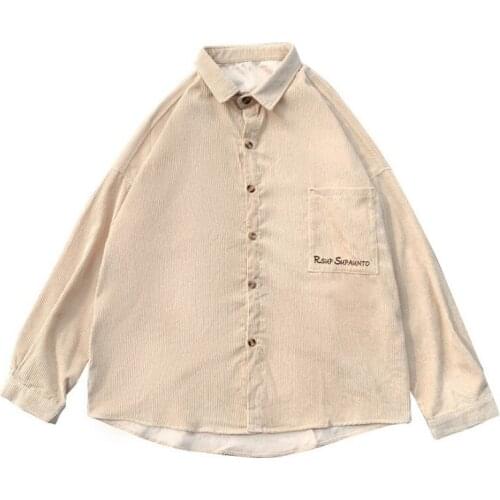 Corduroy Shirt Male Oversized Streetwear High Quality Long Sleeves Batch Bottoming Khaki Shirts For Men
