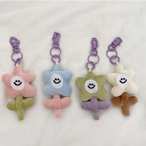 Cute Contrast Color Flower Pendant For Bags Candy Color Corduroy Key Chain Bag Mobile Phone Pendant