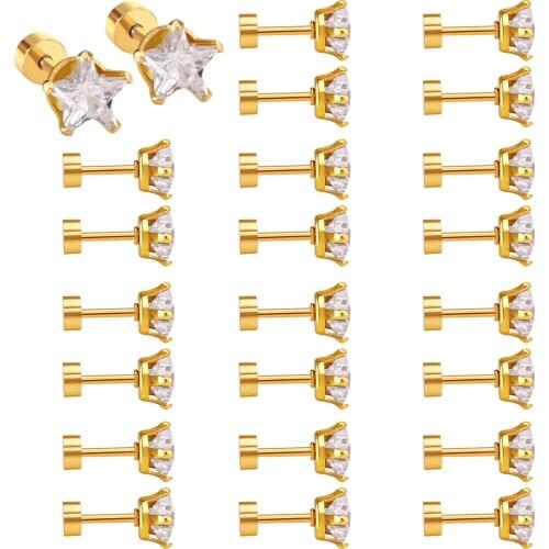 LUXUKISSKIDS Kolczyki Stainless Steel Gold Color Earrings brincos Star Cubic Zircon Crystal Stud Earrings Jewelry For Women