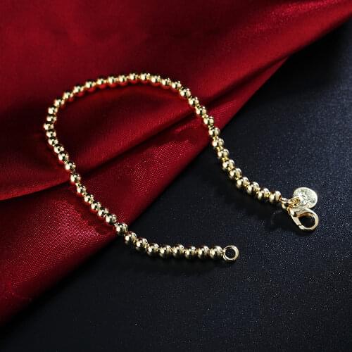New Popular brands 18K rose gold color 4MM beads Chain 925 Sterling Silver Bracelets for Women Fashion Party Gifts fine Jewelry