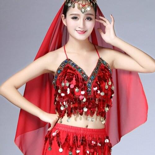Girls Sexy Belly Dance with Sequin&Beaded High level Bra Hollywood Oriental Dancing Outfit 10 Colors