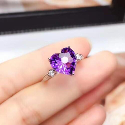 Fireworks Purple Crystal Heart Shaped S925 Sterling Silver Ring Fine Fashion Wedding Charming Jewelry for Women Free Shipping