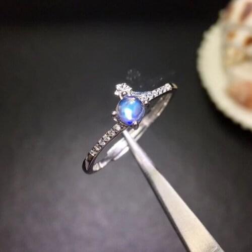 Natural blue moonstone ring, simple and exquisite, good quality gemstone, 925 silver