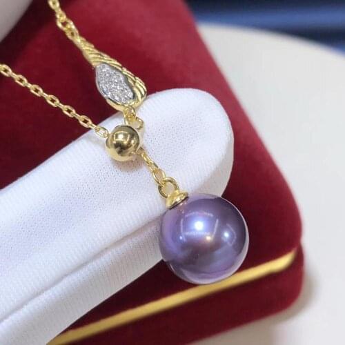D509 Pearl Neckalce Fine Jewelry 925 Sterling Silver Round 8-9mm Nature Fresh Water Purple Pearls Pendants Necklaces for Women