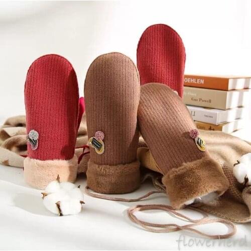 Gloves Winter Ladies Plus Velvet Thick Warm Cute Student Ins Women Heart Glove New Year Gifts Outdoor Hanging Neck Gloves Wool