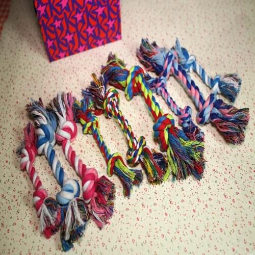 1 pcs Pet Supplies Pet Dog Puppy Cotton Chew Knot Toy Durable Braided Bone Rope 17 & 20cm Funny Training Toys (Random Color )