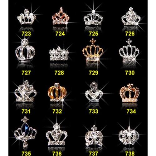 100PCS/lot Crystal rhinestones strass nail art crown 3D alloy nail charms DIY nail accessories bows/Crown studs supplies 723-738