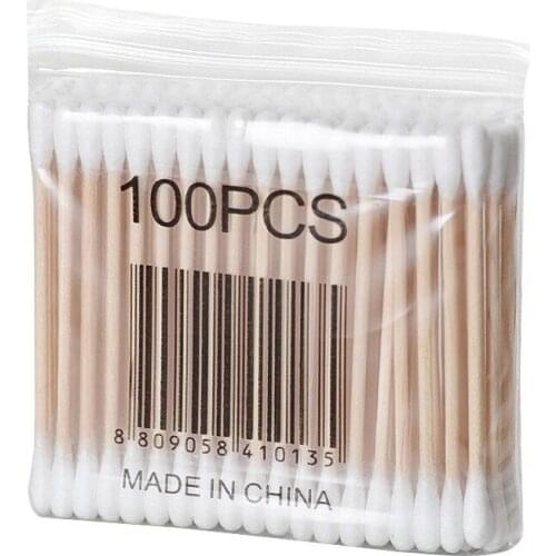 100pcs/bag Cotton Swabs 6" Wood Stick Double Head Ended Clean Swab Wooden Handle Cleaning Applicators for Makeup/Ear Clean