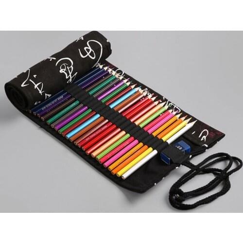 12/24/36/48/72 Holes large capacity Cute Canvas Roll Pen Curtain Pencil Bag Case Makeup Pouch