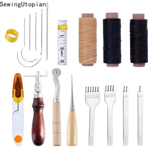 20PCS Leather Waxed Thread Sewing Kits Hand Sewing Needles with Leather Craft for Leather Canvas DIY Sewing Accessories