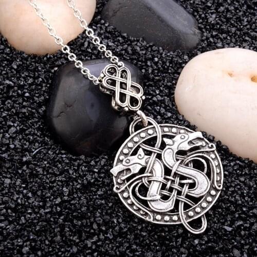 2019 Nordic Myth Jewelry Viking Style Double Dragons Pendant Necklace Round Hollows Chain Necklace For Men Cultural Gift