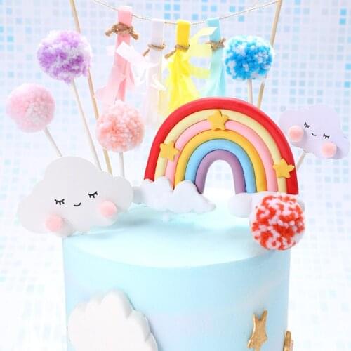 2020 New Big Colorful Rainbow Cake Topper Clouds Birthday Cupcake Topper for Wedding Birthday Party Cake Decorations Baby Shower