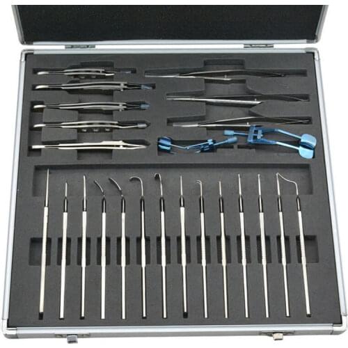 24pcs/set Ophthalmic microscopy device squint kit Needle clipper forceps trabecular shear squint hook strabismus correction