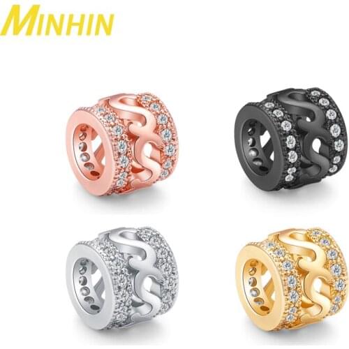 MINHIN 3Pcs Gold Color Copper Hollow Out Cylindrical Connector Crystal Spacer Beads for DIY Jewelry Bracelet Accessories