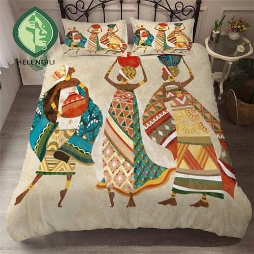 HELENGILI 3D Bedding Set African Style Print Duvet Cover Set Bedclothes with Pillowcase Bed Set Home Textiles #YC-284