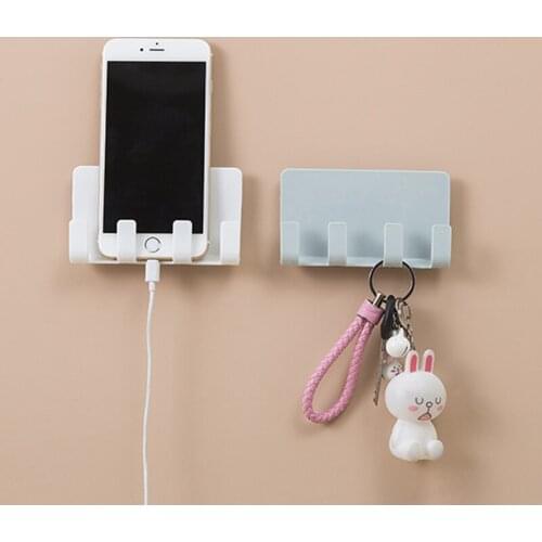 4pcs Creative Wall Sticker Mobile Phone Storage Rack Door Key Four Hook Ipad Charging Holder Wall Seamless 4-hook Storage Rack