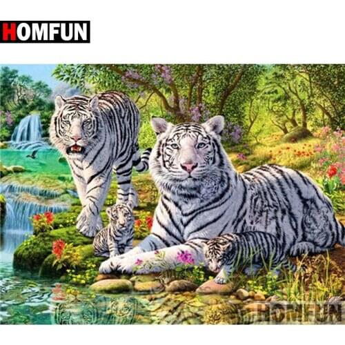 HOMFUN "Animal tiger" Diamond Painting 5D Full Square/Round Drill Home Decor DIY Diamond Embroidery Cross Stitch A27123