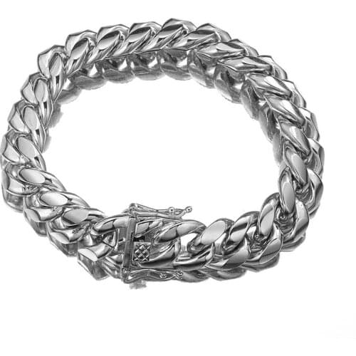 7-11inch 14mm Wide High Quality 316L Stainless Steel Silver Color Miami Cuban Curb Link Chain Biker Jewelry Mens Womens Bracelet