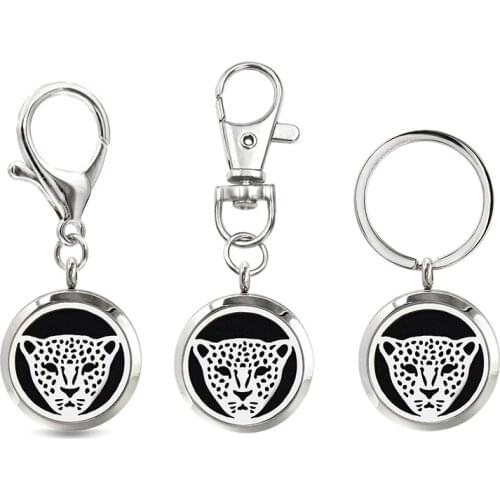 Leopard Lobster Clasp Keychain 30mm Stainless Steel Jewelry Essential Oil Aromatherapy Perfume Diffuser Keyring Key Chain Gift