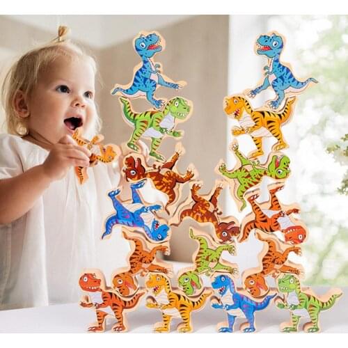 Dinosaur Montessori Creative Stacking Board Game Rainbow JengaSet Balancing Building Blocks Interactive Antistress Toy For Kids