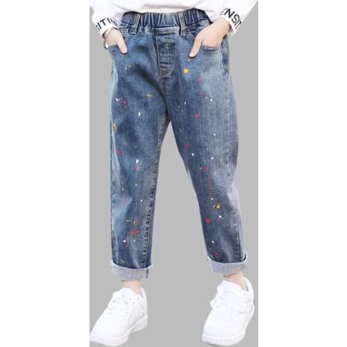 Girls Print Girls Jeans Elastic Waist Girl Jeans Spring Autumn Girls Casual Wear 6 8 10 12 14