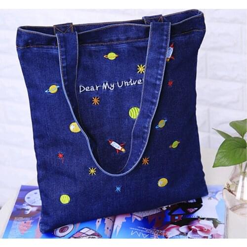HLDAFA 2020 Casual Top-Handle Bags New Embroidery Cowboy Canvas Women Shoulder Bag Handbags Denim Fashion Handbag Shopping Bags