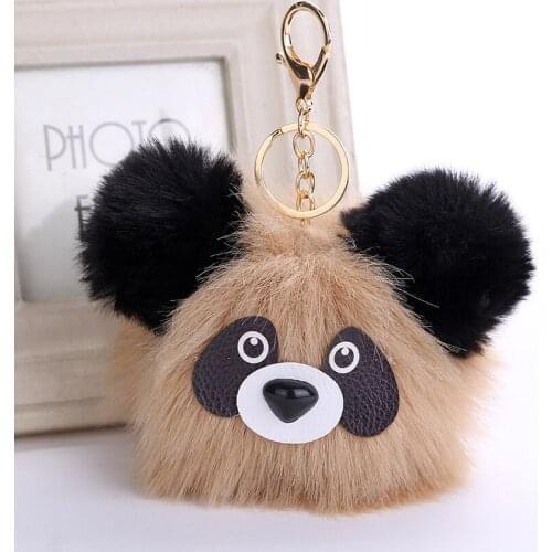 HOCOLE Newest Cute Fluffy Panda Keychain Faux Rabbit Fur Ball Pom Pom Key Chains Bag Charms Trinket Car Key Ring Accessories