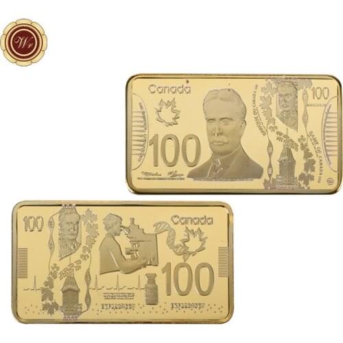 Canada Gold Bar Collectible 999.9 Gold Plated Canada 100 Pure Gold Banknote Metal Bars Metal Craffts