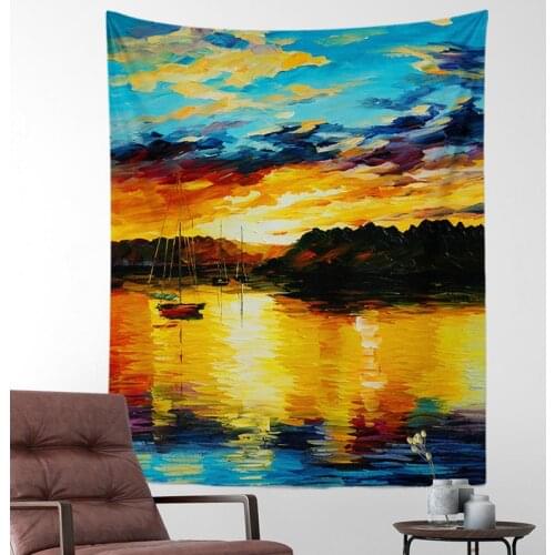 Starry Night Oil Painting Tapestry Van Gogh Abstract Painting Wall Art 3D Blue Wall Hanging Tapestry Home Decor Large Tapestry