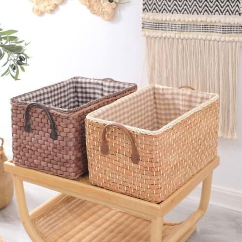 100% Handmade Storage Basket Woven Laundry Organizer Snacks Books Sundries Container Household Items Storage Box Rattan Basket