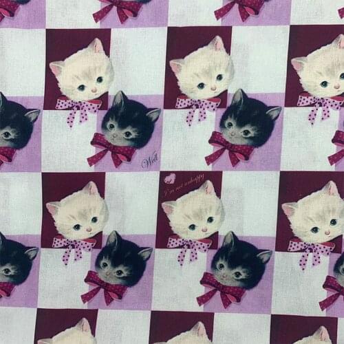 Beautiful Cartoon Cat 100% Cotton Fabric Square Cat Head&Bow Printed Cloth Patchwork Sewing Material For Diy Dress Baby Clothing