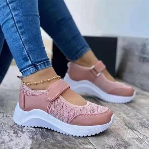 Casual Breathable Hook-and-loop Thick-Sole Cutout Mesh Walking Shoes For Women кроссовки женские Zapatillas Mujer кроссовки